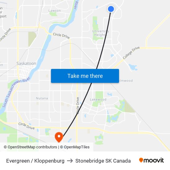 Evergreen / Kloppenburg to Stonebridge SK Canada map