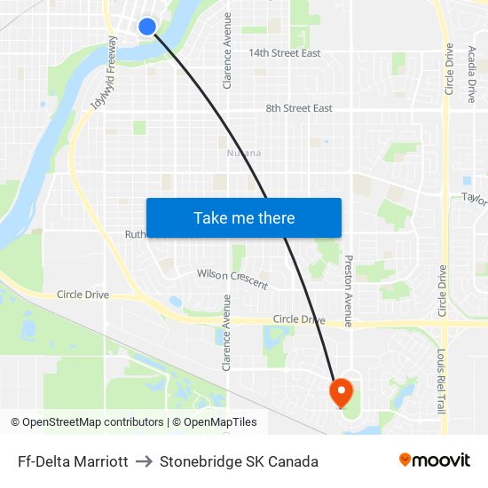 Ff-Delta Marriott to Stonebridge SK Canada map