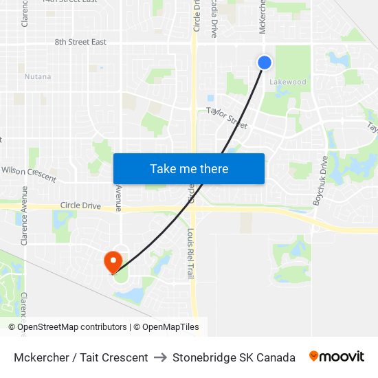 Mckercher / Tait Crescent to Stonebridge SK Canada map