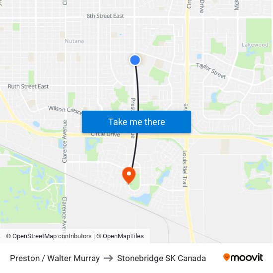 Preston / Walter Murray to Stonebridge SK Canada map