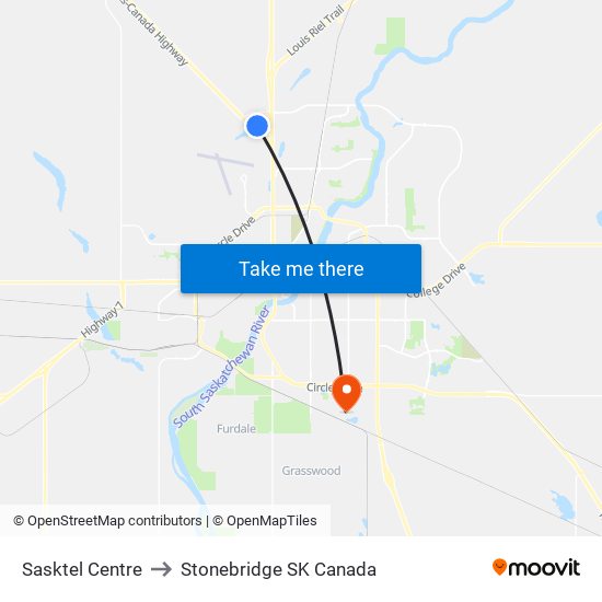 Sasktel Centre to Stonebridge SK Canada map