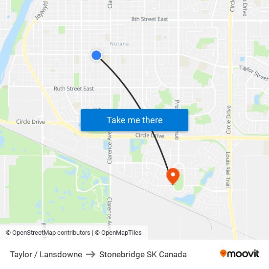 Taylor / Lansdowne to Stonebridge SK Canada map