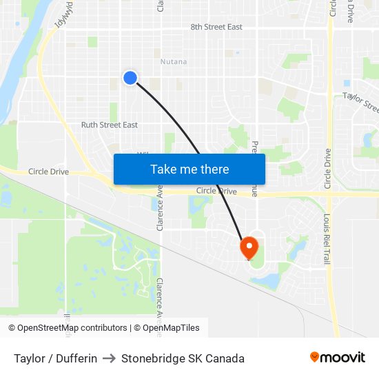 Taylor / Dufferin to Stonebridge SK Canada map