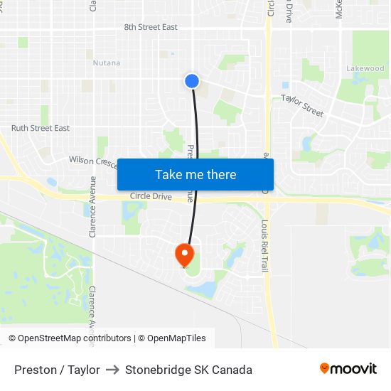 Preston / Taylor to Stonebridge SK Canada map