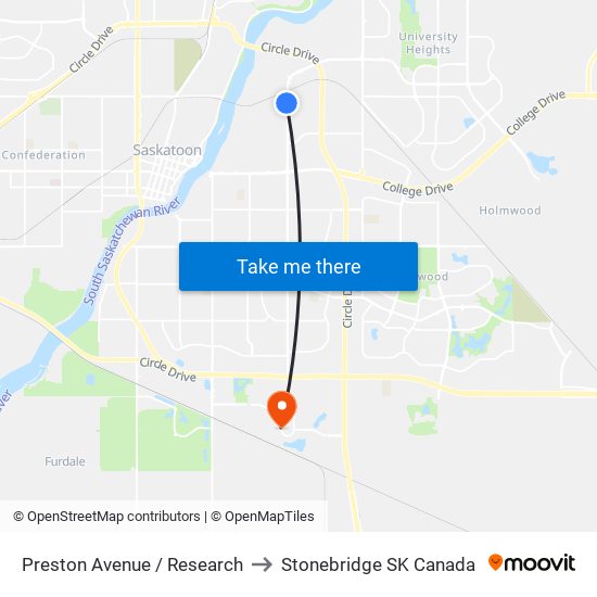 Preston Avenue / Research to Stonebridge SK Canada map