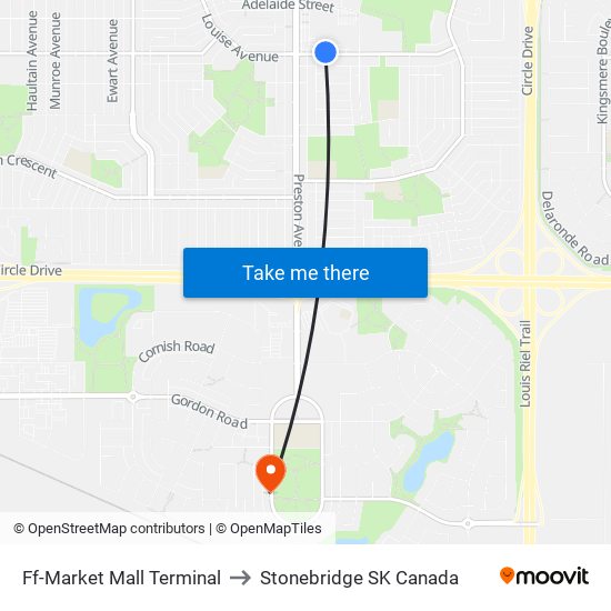 Ff-Market Mall Terminal to Stonebridge SK Canada map