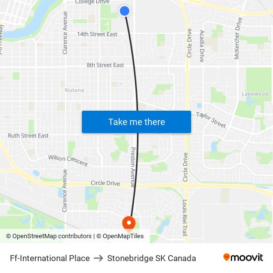 Ff-International Place to Stonebridge SK Canada map