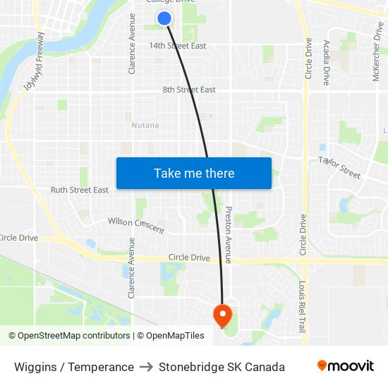 Wiggins / Temperance to Stonebridge SK Canada map