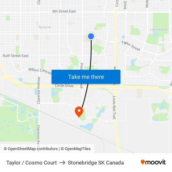 Taylor / Cosmo Court to Stonebridge SK Canada map