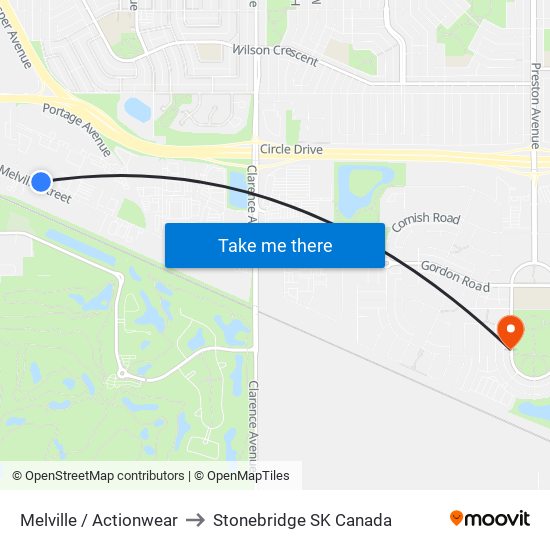 Melville / Actionwear to Stonebridge SK Canada map