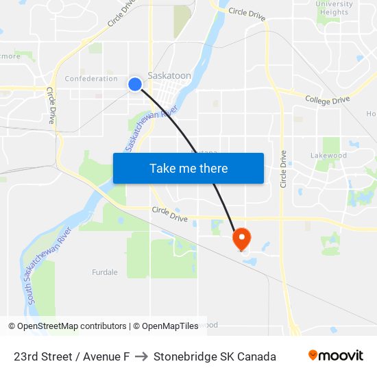 23rd Street / Avenue F to Stonebridge SK Canada map