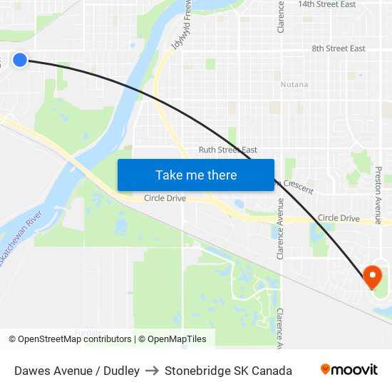 Dawes Avenue / Dudley to Stonebridge SK Canada map