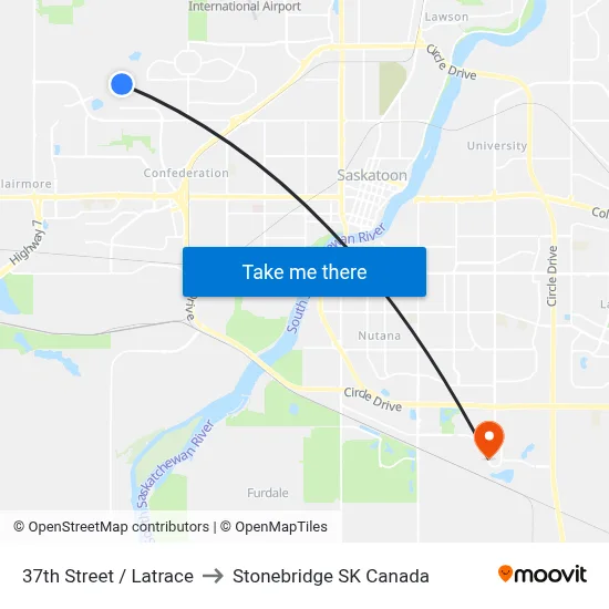 37th Street / Latrace to Stonebridge SK Canada map