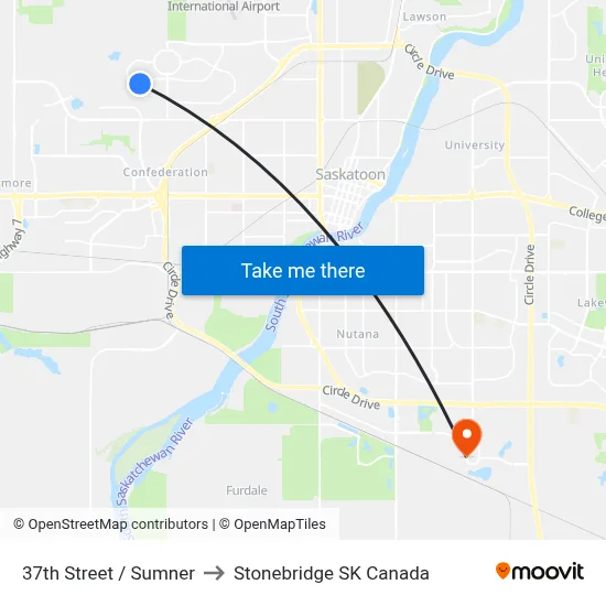 37th Street / Sumner to Stonebridge SK Canada map