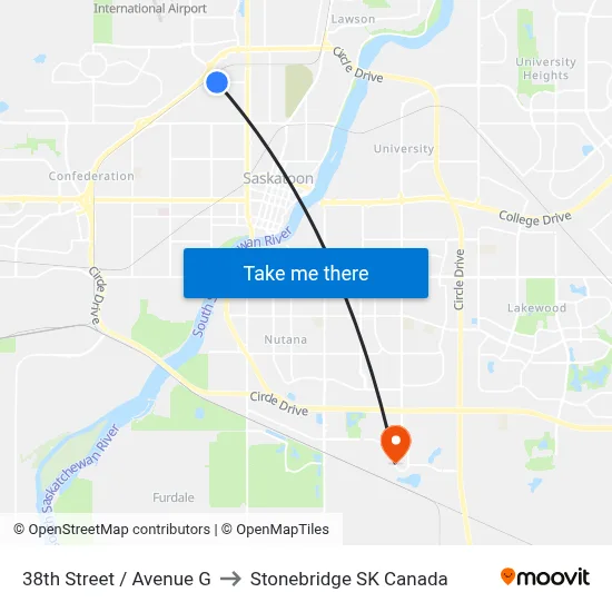 38th Street / Avenue G to Stonebridge SK Canada map