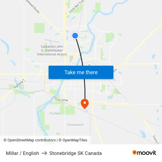 Millar / English to Stonebridge SK Canada map