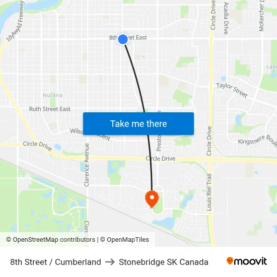 8th Street / Cumberland to Stonebridge SK Canada map