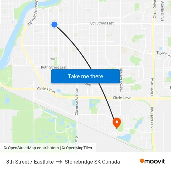 8th Street / Eastlake to Stonebridge SK Canada map