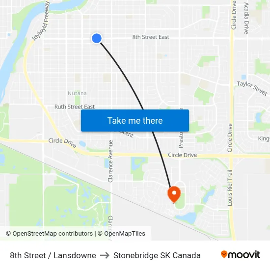 8th Street / Lansdowne to Stonebridge SK Canada map
