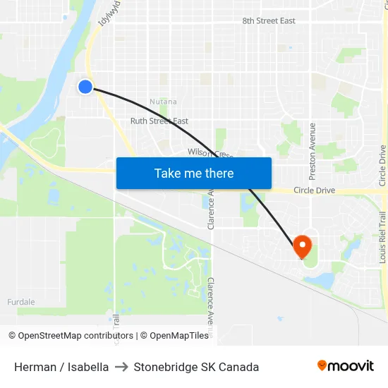Herman / Isabella to Stonebridge SK Canada map
