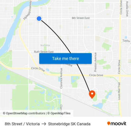 8th Street / Victoria to Stonebridge SK Canada map