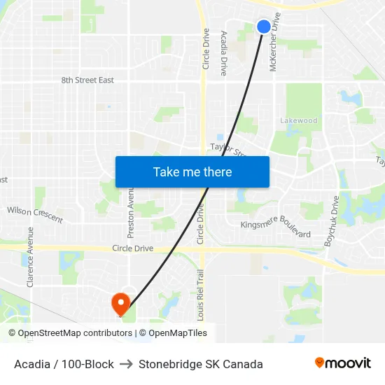 Acadia / 100-Block to Stonebridge SK Canada map