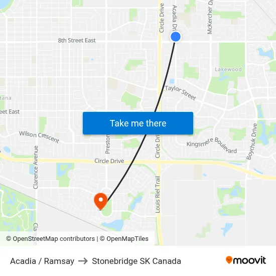 Acadia / Ramsay to Stonebridge SK Canada map