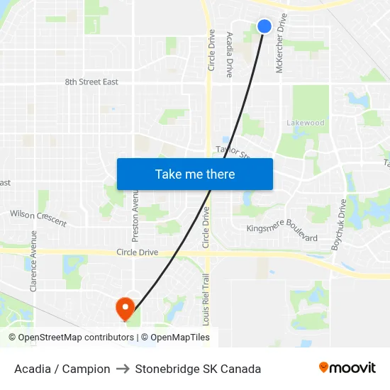 Acadia / Campion to Stonebridge SK Canada map
