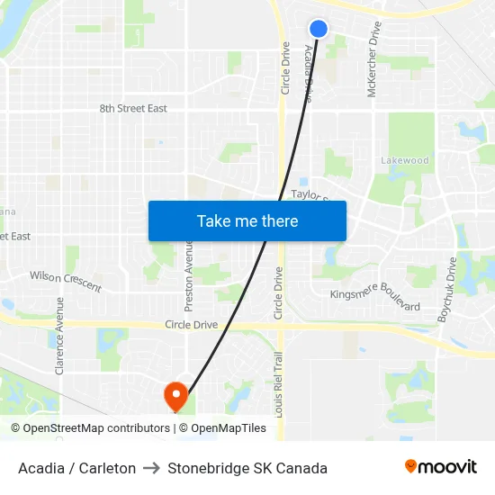 Acadia / Carleton to Stonebridge SK Canada map
