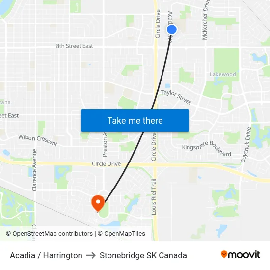 Acadia / Harrington to Stonebridge SK Canada map