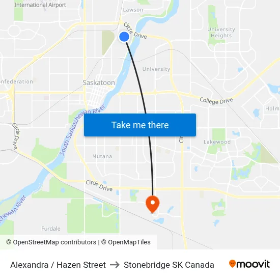 Alexandra / Hazen Street to Stonebridge SK Canada map