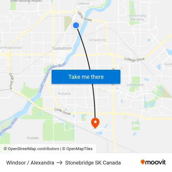 Windsor / Alexandra to Stonebridge SK Canada map