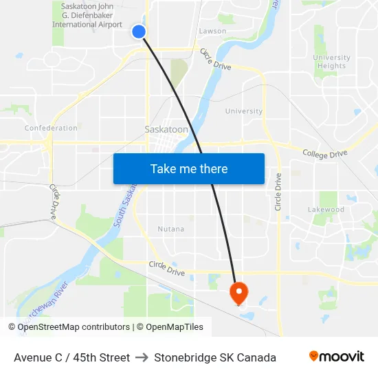 Avenue C / 45th Street to Stonebridge SK Canada map