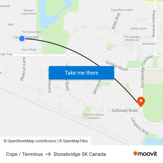 Cope / Terminus to Stonebridge SK Canada map