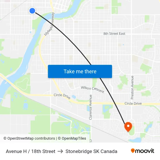 Avenue H / 18th Street to Stonebridge SK Canada map