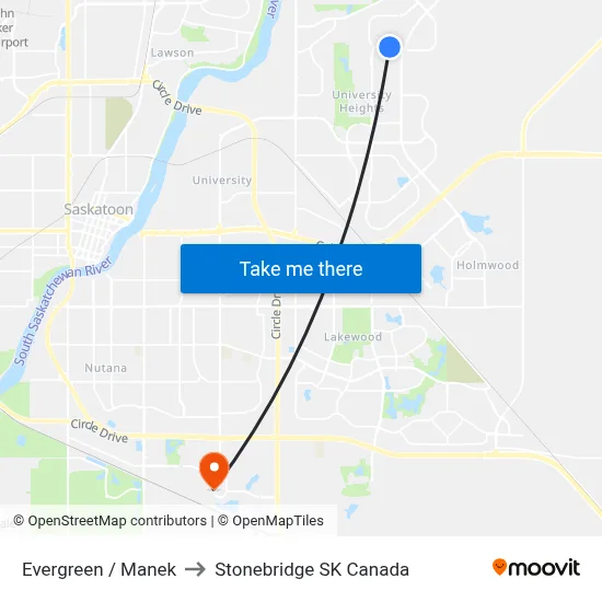 Evergreen / Manek to Stonebridge SK Canada map