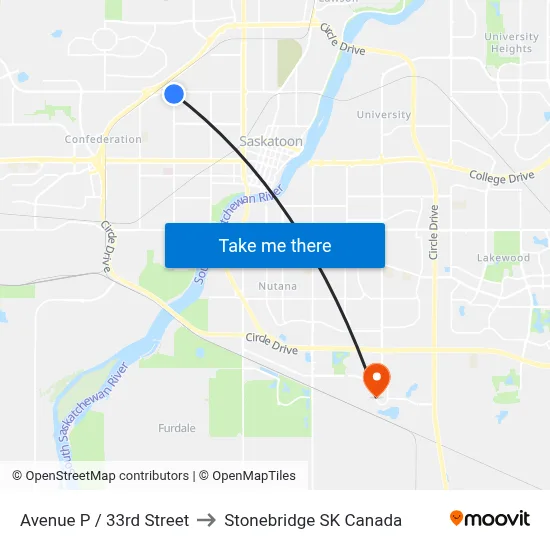 Avenue P / 33rd Street to Stonebridge SK Canada map