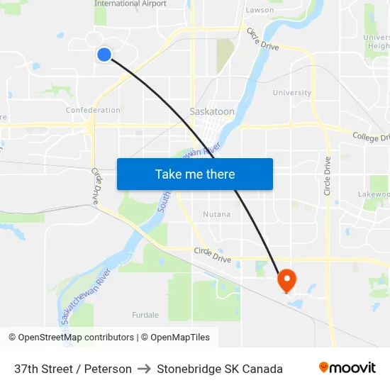 37th Street / Peterson to Stonebridge SK Canada map