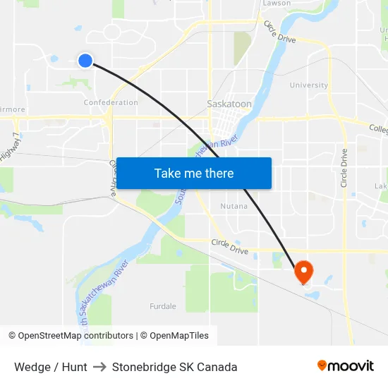 Wedge / Hunt to Stonebridge SK Canada map