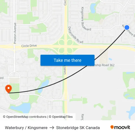 Waterbury / Kingsmere to Stonebridge SK Canada map