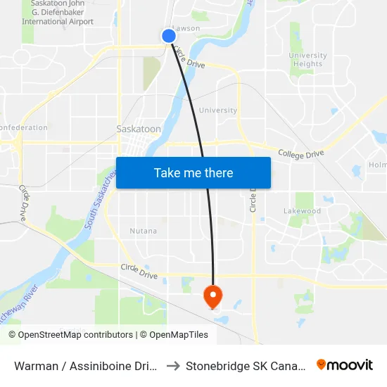 Warman / Assiniboine Drive to Stonebridge SK Canada map