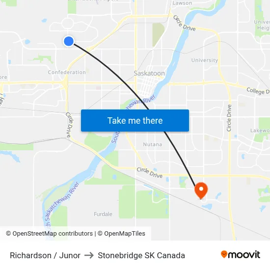 Richardson / Junor to Stonebridge SK Canada map