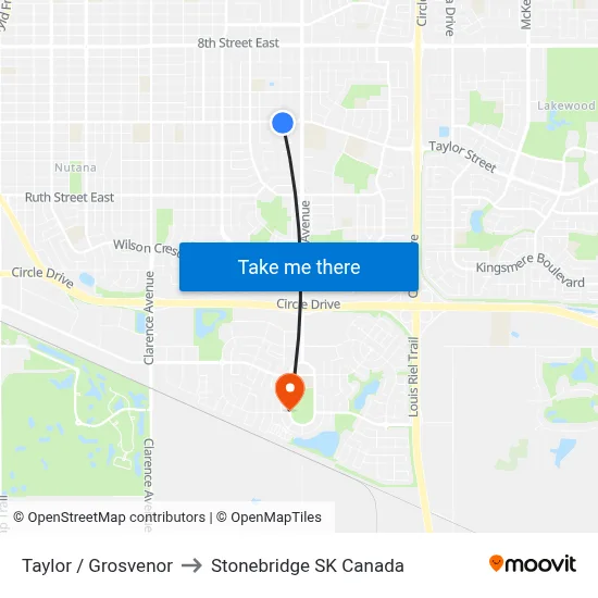 Taylor / Grosvenor to Stonebridge SK Canada map