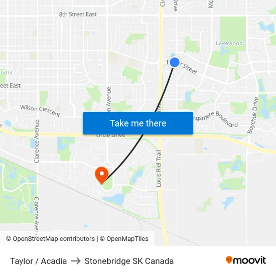 Taylor / Acadia to Stonebridge SK Canada map