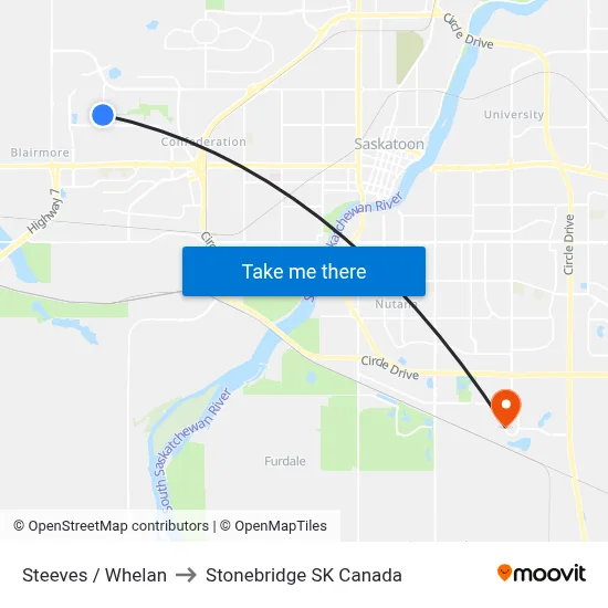 Steeves / Whelan to Stonebridge SK Canada map