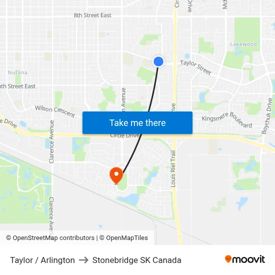 Taylor / Arlington to Stonebridge SK Canada map