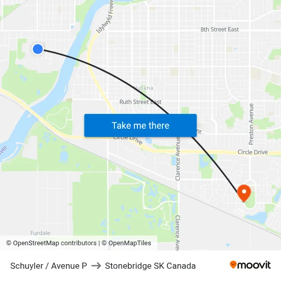 Schuyler / Avenue P to Stonebridge SK Canada map