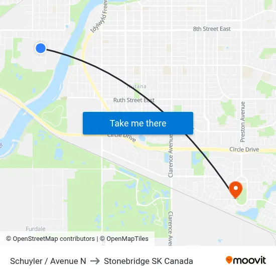 Schuyler / Avenue N to Stonebridge SK Canada map