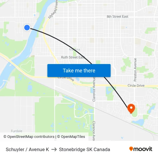 Schuyler / Avenue K to Stonebridge SK Canada map