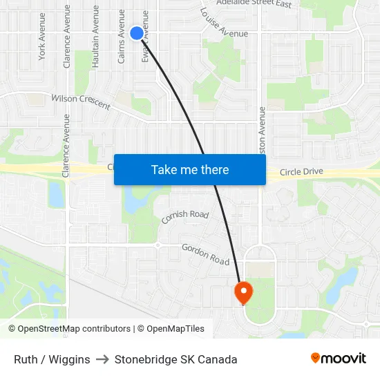 Ruth / Wiggins to Stonebridge SK Canada map